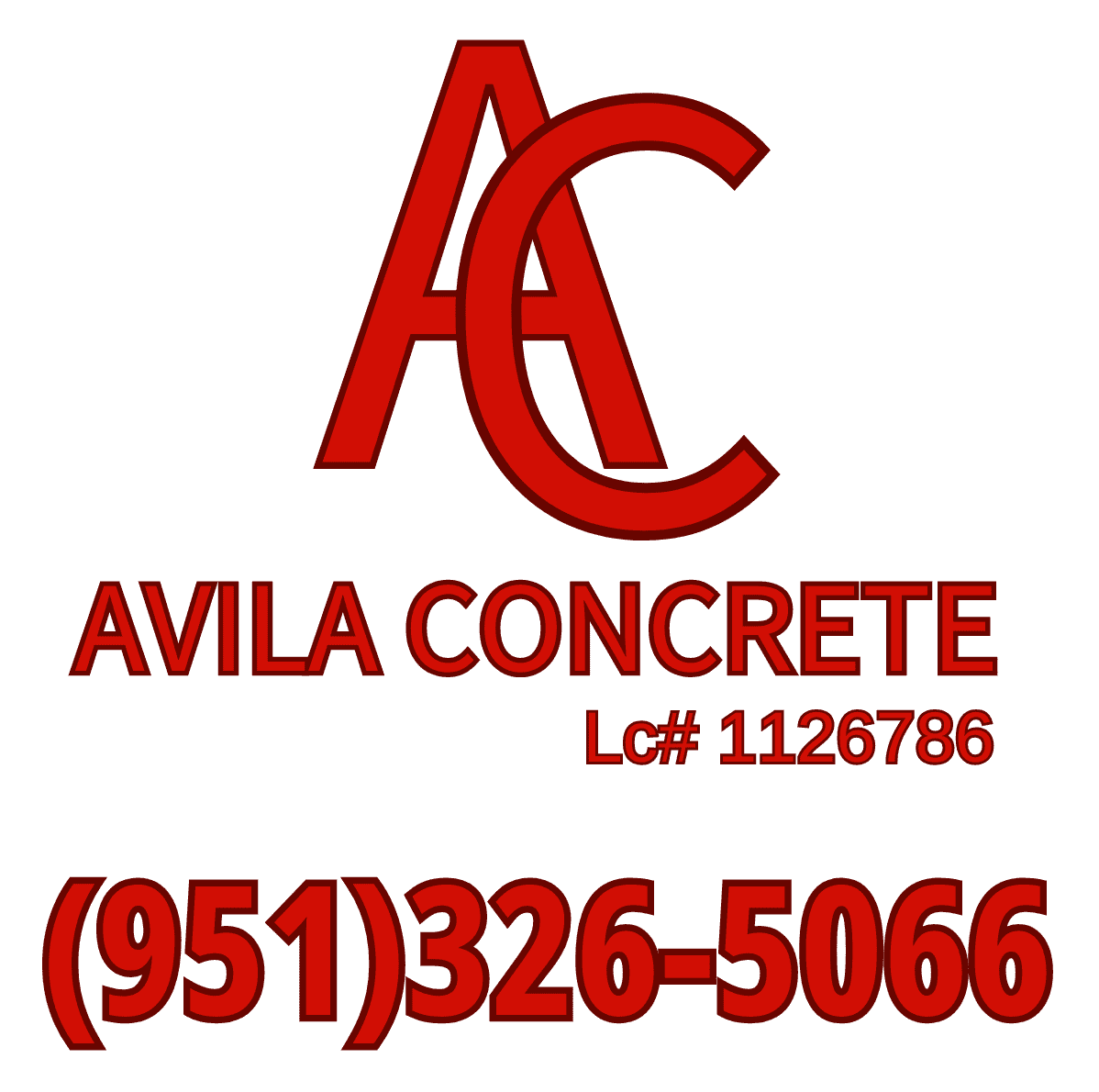 Avila Concrete logo with phone number and license number for concrete services.